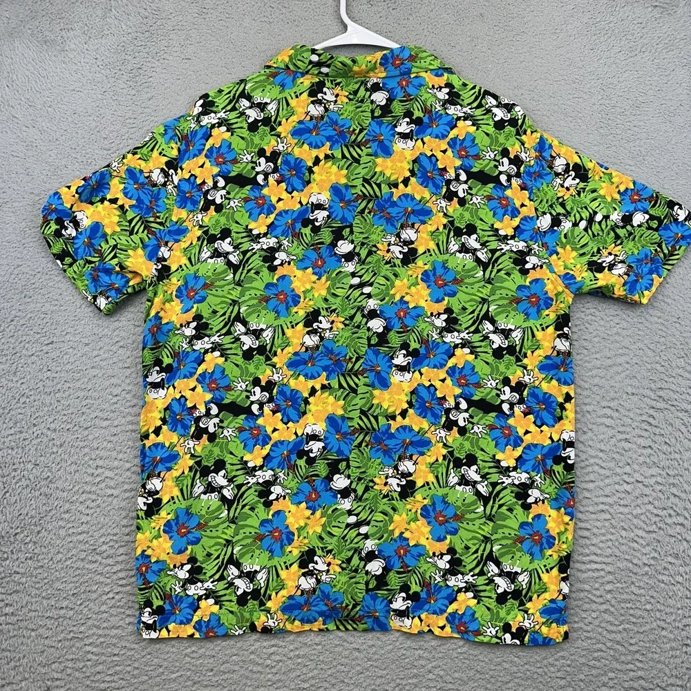 Disney Mickey Mouse Shirt Mens Medium Hawaiian Aloha Rayon Floral‎ Tropical